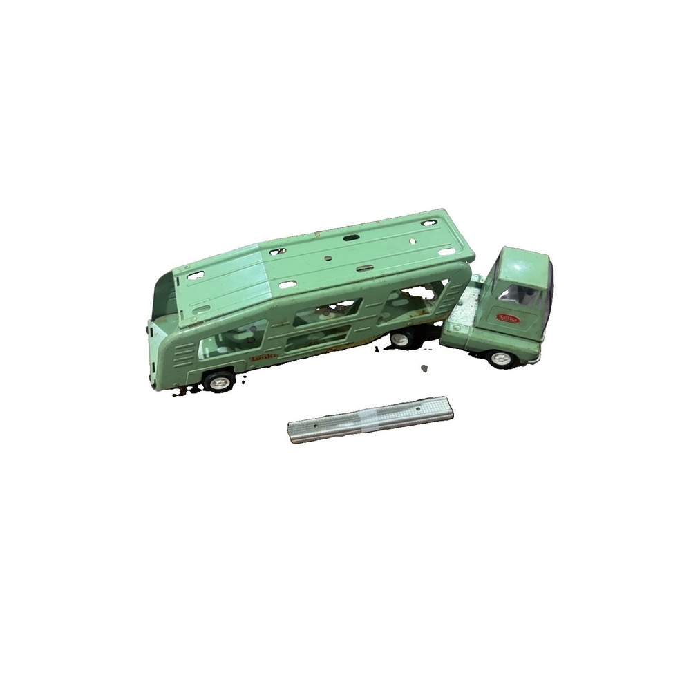 Vtg 1960's Tonka Sea Foam Mint Green Pressed Steel Car Carrier Hauler Truck